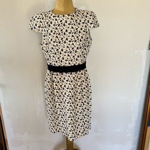 Carolina Herrera Classic Black & White Cap Sleeve Floral Dress